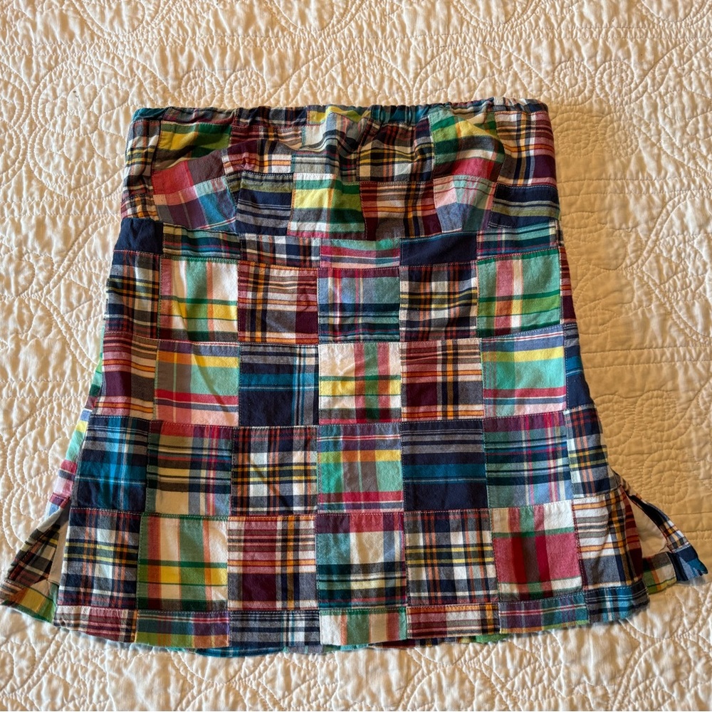 J. Crew Blue and Yellow A-Line strapless top with Slit